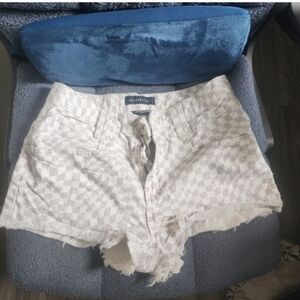 Aeropostale Light Lavender Checkered Distressed Denim Shorts